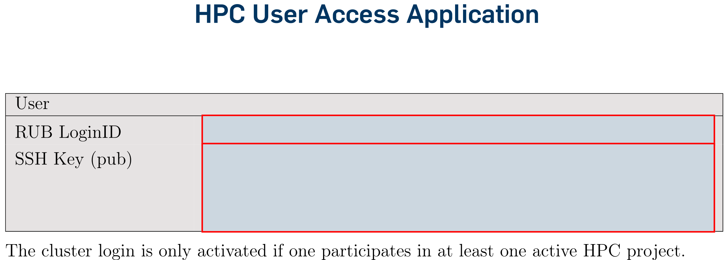 HPC user access application screenshot